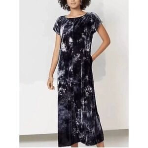 J. Jill Pure Jill  Size-L/Tall Maxi Shift Dress Deep Blue Tie Dye Crushed Velvet
